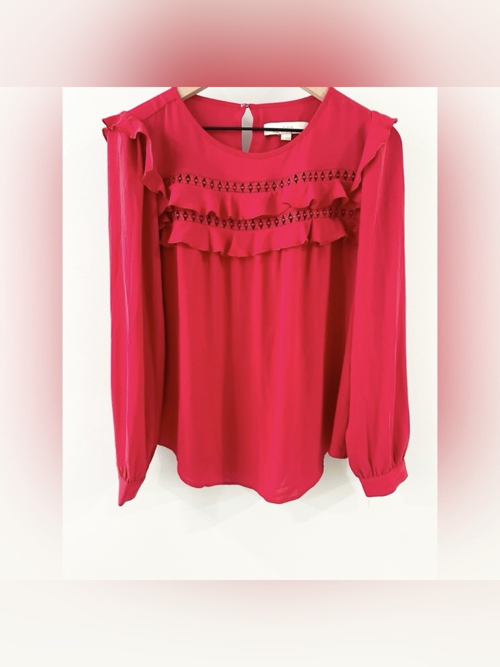 LOFT Ruffle Front Long Sleeve Blouse - Red